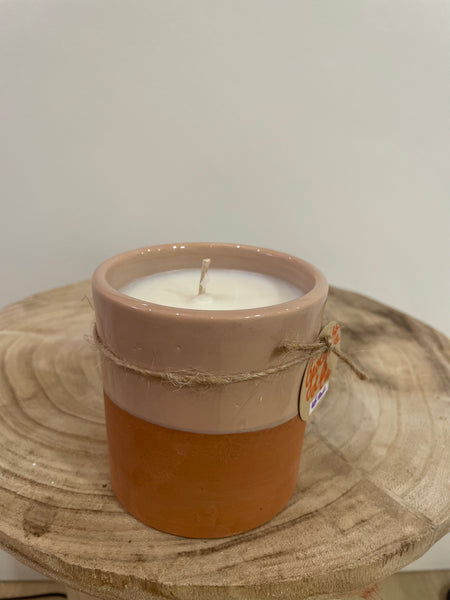 Bougie artisanale bicolore en terre cuite rechargeable