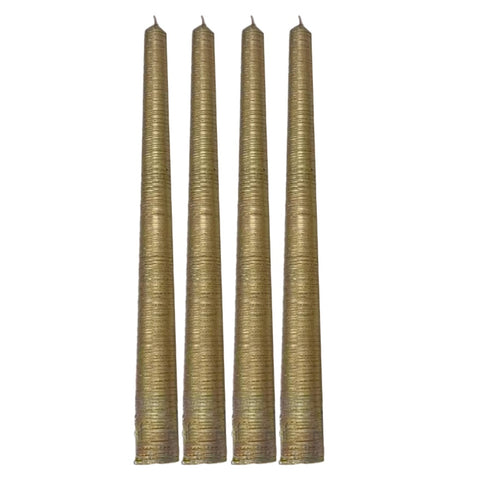 Set de 4 bougies longues dorées striées