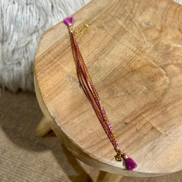 Bracelet Plat Pompon Bohème