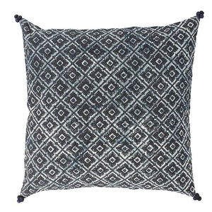 Coussin en coton imprimé bleu et noir