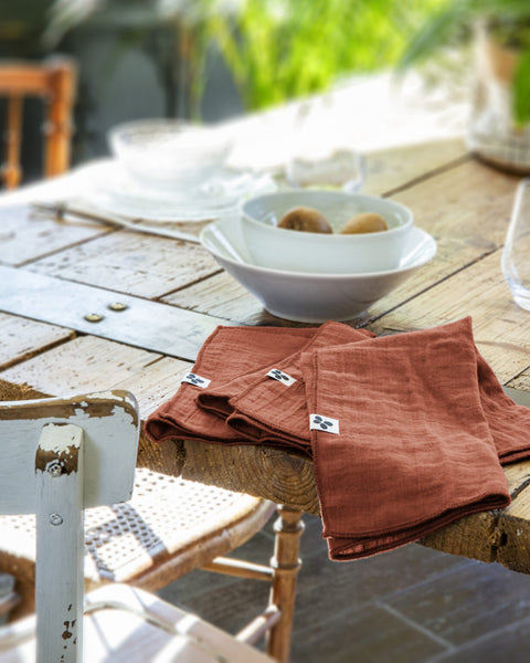 Serviettes en gaze de coton unie Gaïa