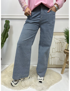 Pantalon Evasé à Fines Rayures