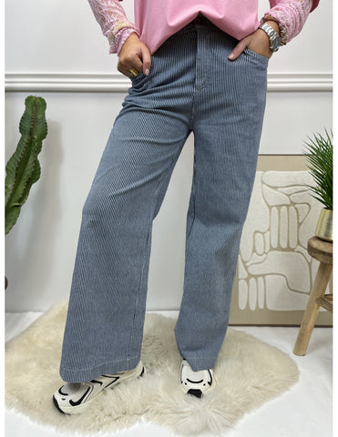Pantalon Evasé à Fines Rayures