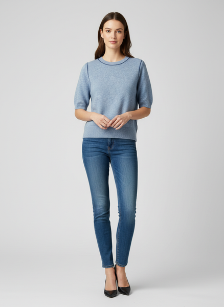 Pull Manches Courtes Bicolore Bianca