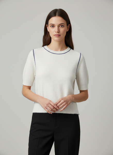 Pull Manches Courtes Bicolore Bianca