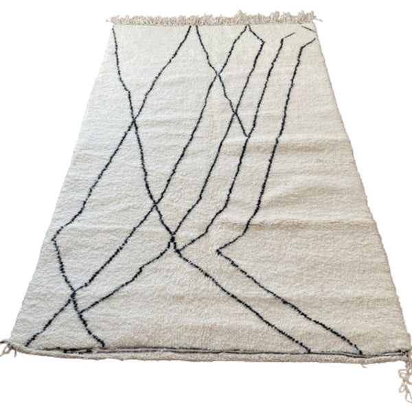Tapis Béni Ouarain "SACHA" écru motifs noirs