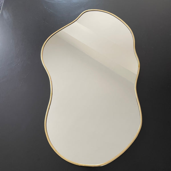 Miroir "courbes" en laiton doré