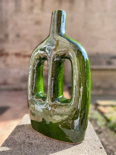 Vase artisanal vert emaillé