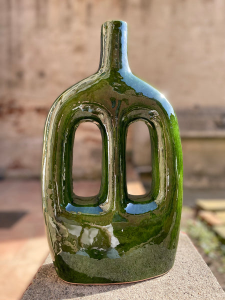 Vase artisanal vert emaillé